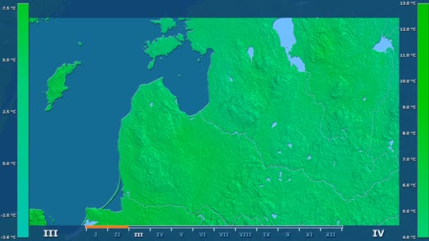 Maximale Temperatur Pro Monat Der Region Lettland Mit Animierter Legende — Stockvideo