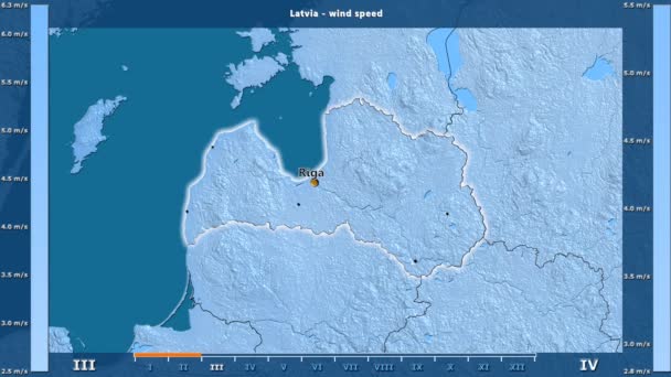 Velocidade Vento Por Mês Área Letônia Com Legenda Animada Etiquetas — Vídeo de Stock