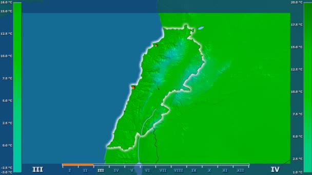 Temperatura Média Por Mês Área Líbano Com Lenda Animada Forma — Vídeo de Stock