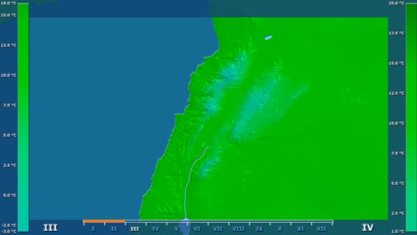 Average Temperature Month Lebanon Area Animated Legend Raw Color Shader — Stock Video