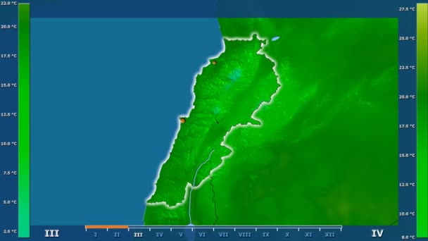 Temperatura Massima Mensile Nell Area Libanese Con Leggende Animate Forma — Video Stock