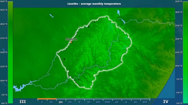 Average Temperature Month Lesotho Area Animated Legend English Labels Country — Stock Video