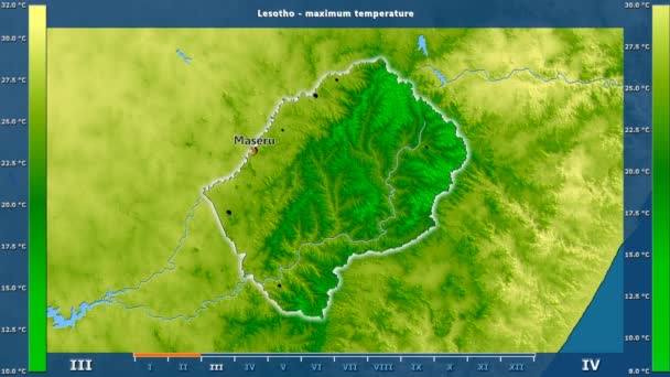 Maximální Teplota Podle Měsíce Oblasti Lesotho Animovanou Legendou Anglické Popisky — Stock video