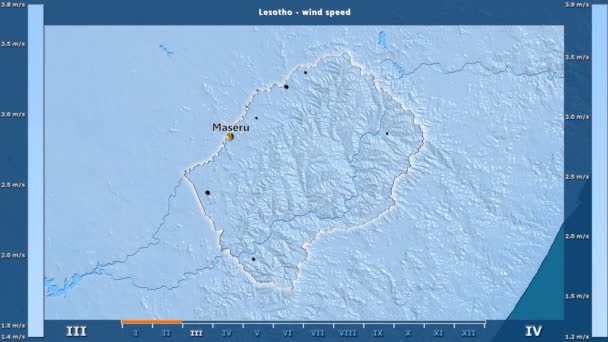 Velocidade Vento Por Mês Área Lesoto Com Legenda Animada Etiquetas — Vídeo de Stock