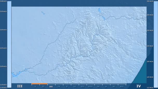 Velocidade Vento Por Mês Área Lesoto Com Legenda Animada Sombreador — Vídeo de Stock