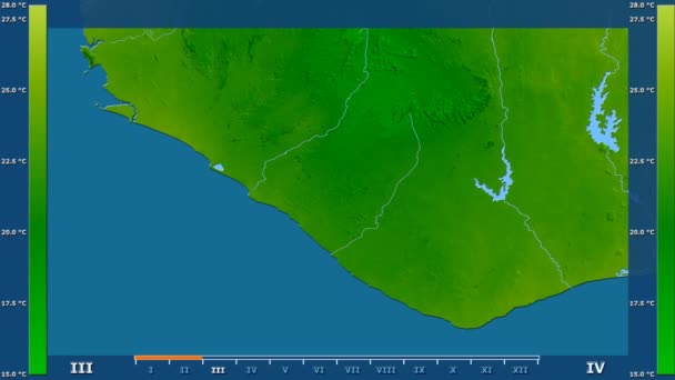 アニメーションの伝説 Raw カラー シェーダーをリベリア地区月最低気温は 平射図法 — ストック動画
