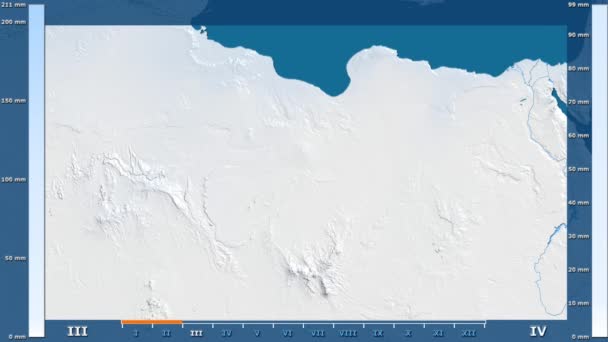 Precipitación Por Mes Área Libia Con Leyenda Animada Sombreado Color — Vídeo de stock