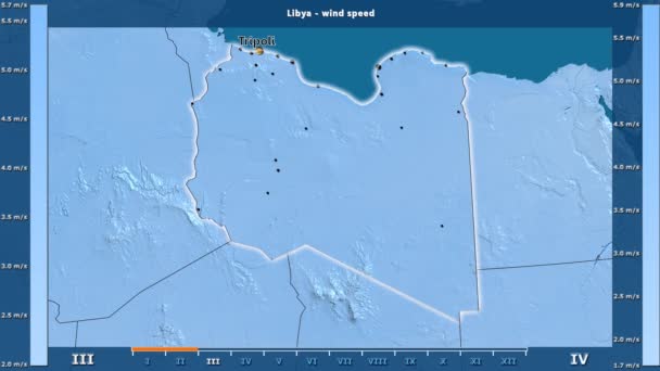 Windgeschwindigkeit Pro Monat Der Libyschen Region Mit Animierter Legende Englische — Stockvideo