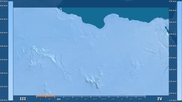 Kecepatan Angin Bulan Daerah Libya Dengan Legenda Animasi Warna Mentah — Stok Video