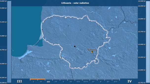 Radiación Solar Por Mes Área Lituania Con Leyenda Animada Etiquetas — Vídeo de stock