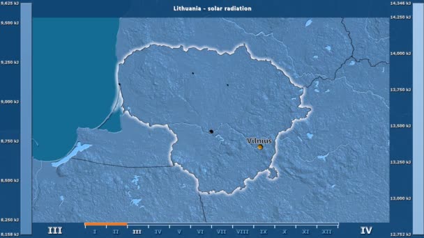 Radiação Solar Por Mês Área Lituânia Com Legenda Animada Rótulos — Vídeo de Stock