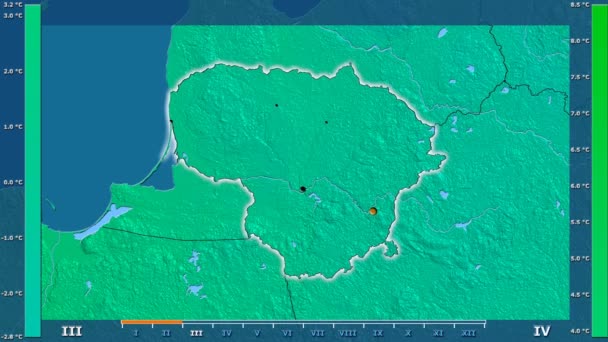 Temperatura Media Mensile Nell Area Lituana Con Leggenda Animata Forma — Video Stock