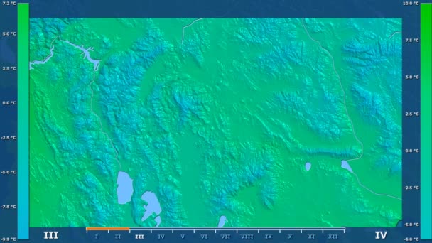 Temperatura Mínima Por Mês Área Macedônia Com Legenda Animada Sombreador — Vídeo de Stock