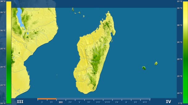 Temperatura Máxima Por Mes Área Madagascar Con Leyenda Animada Sombreado — Vídeo de stock