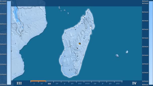 Velocidad Del Viento Por Mes Área Madagascar Con Leyenda Animada — Vídeos de Stock