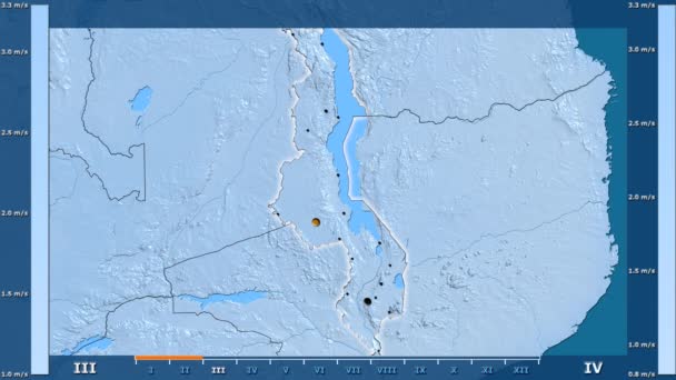 Velocità Del Vento Mese Nell Area Del Malawi Con Leggenda — Video Stock