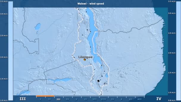 Velocidade Vento Por Mês Área Malawi Com Legenda Animada Etiquetas — Vídeo de Stock
