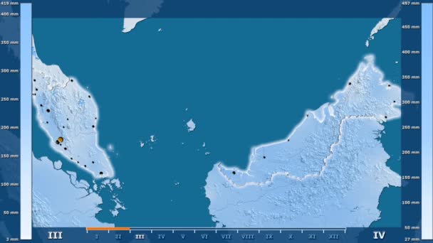 Neerslag Maand Het Gebied Van Maleisië Met Geanimeerde Legend Gloeiende — Stockvideo