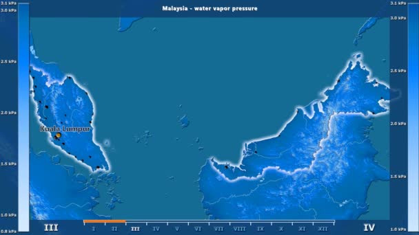 Давление Водяного Пара Месяцам Малайзии Анимированной Легендой Английские Метки Названия — стоковое видео