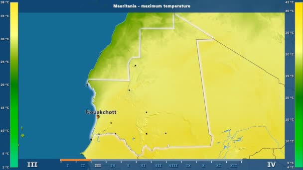 Temperatura Máxima Por Mês Área Mauritânia Com Legenda Animada Etiquetas — Vídeo de Stock