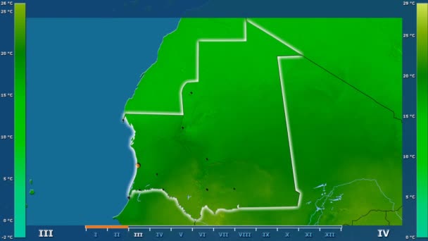 Temperatura Minima Mensile Nell Area Della Mauritania Con Leggenda Animata — Video Stock