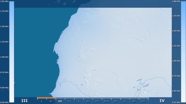 Давление Водяного Пара Месяцам Районе Мавритании Анимированной Легендой Сырым Цветовым — стоковое видео