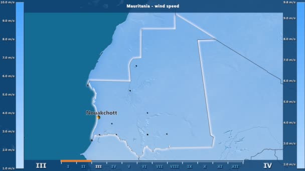 Vindens Hastighet Månad Mauretanien Området Med Animerade Legend Engelska Etiketter — Stockvideo