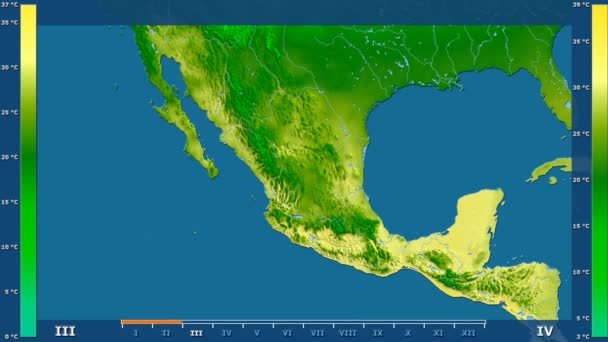 Temperatura Máxima Por Mês Área México Com Legenda Animada Sombreador — Vídeo de Stock