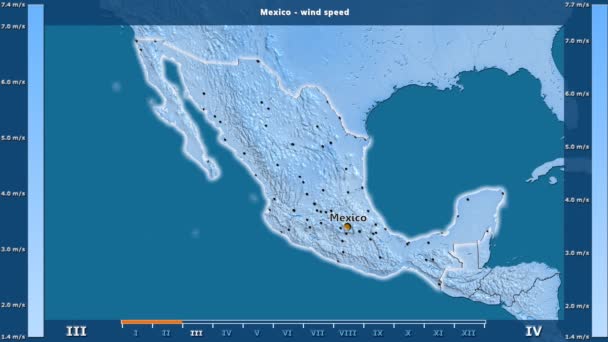 Ταχύτητα Ανέμου Ανά Μήνα Στην Περιοχή Μεξικό Κινούμενα Υπόμνημα Αγγλικά — Αρχείο Βίντεο