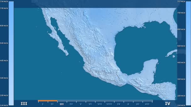 Wind Snelheid Maand Het Gebied Van Mexico Met Geanimeerde Legend — Stockvideo