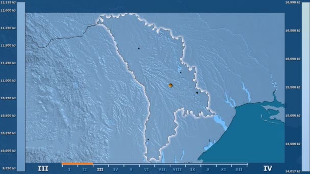 Сонячного Випромінювання Місяцем Районі Молдови Анімованими Легендою Світяться Фігури Адміністративні — стокове відео