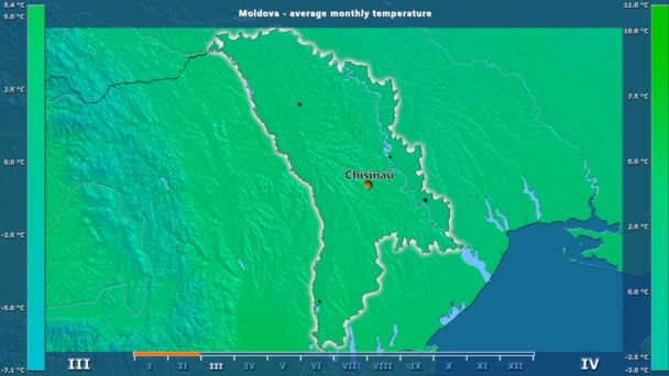 Temperatura Media Mensual Área Moldavia Con Leyenda Animada Etiquetas Inglés — Vídeo de stock