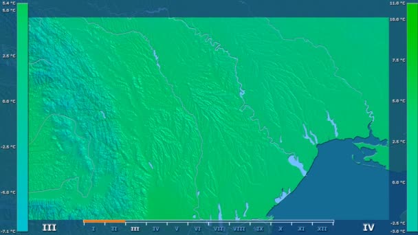 Temperatura Média Por Mês Área Moldávia Com Legenda Animada Sombreador — Vídeo de Stock