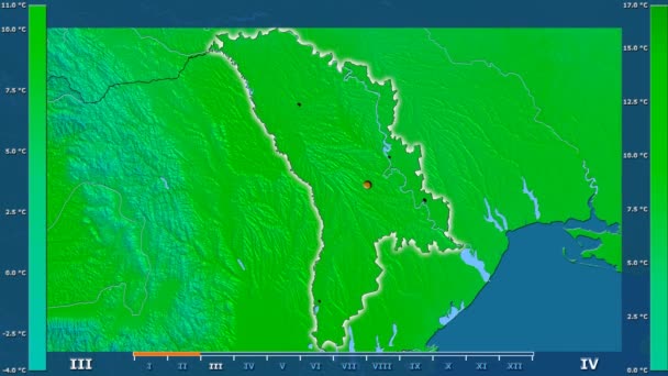 Maximal Temperatur Månad Området Moldavien Med Animerade Legend Glödande Form — Stockvideo