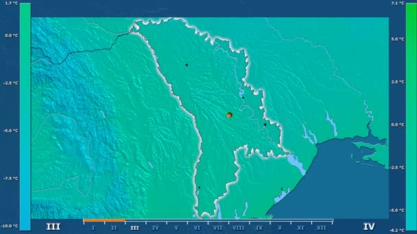 Température Minimum Par Mois Dans Région Moldavie Avec Légende Animée — Video