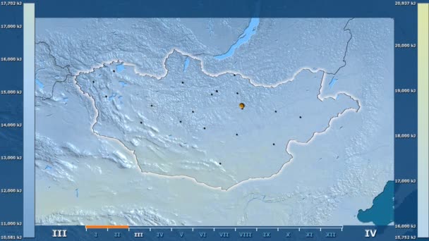 Radiazioni Solari Mese Nell Area Della Mongolia Con Leggende Animate — Video Stock