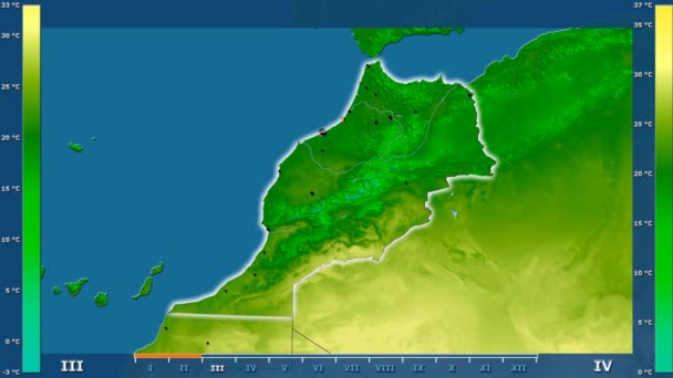 Temperatura Máxima Por Mês Área Marrocos Com Lenda Animada Forma — Vídeo de Stock