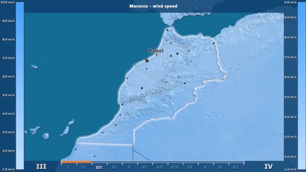 Ταχύτητα Ανέμου Ανά Μήνα Στην Περιοχή Μαρόκο Κινούμενα Υπόμνημα Αγγλικά — Αρχείο Βίντεο