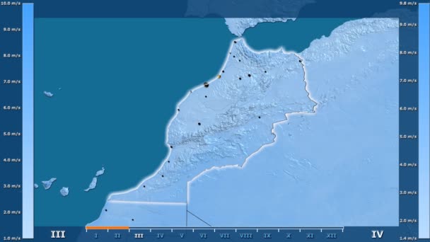 Velocità Del Vento Mese Nella Zona Del Marocco Con Leggenda — Video Stock