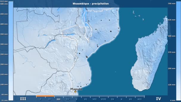 Animasyonlu Efsanesi Ngilizce Etiketleri Ile Mozambik Alanında Aylık Yağış Ülke — Stok video