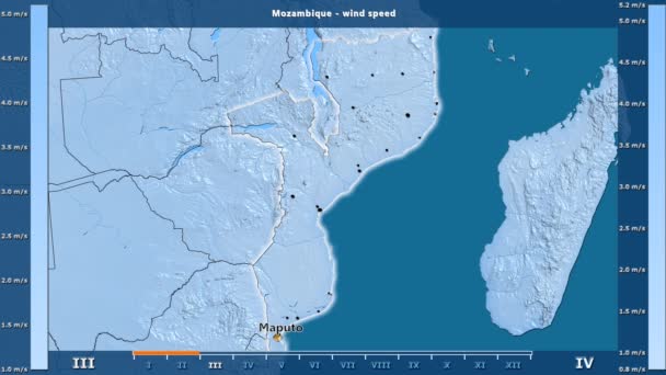 Velocidade Vento Por Mês Área Moçambique Com Legenda Animada Etiquetas — Vídeo de Stock