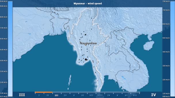 Szél Sebesség Havonta Mianmari Területen Animált Legenda Angol Felirat Ország — Stock videók