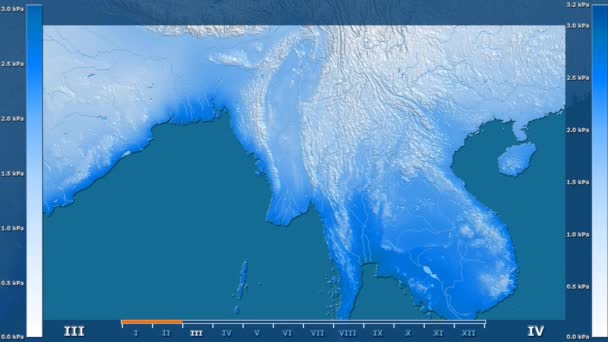 Vattenånga Trycket Månad Myanmar Område Med Animerade Legend Raw Färg — Stockvideo