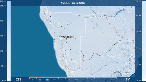 Precipitation Month Namibia Area Animated Legend English Labels Country Capital — Stock Video
