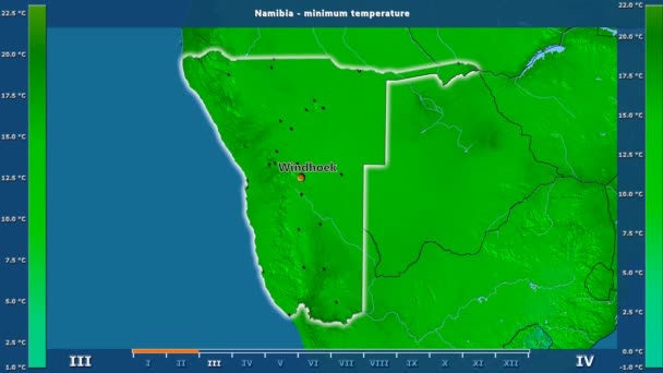 Minimum Temperature Month Namibia Area Animated Legend English Labels Country — Stock Video