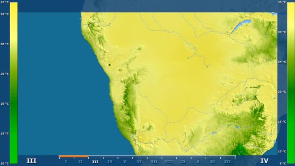Maksymalna Temperatura Przez Miesiąc Obszarze Namibii Animowanych Legenda Raw Kolor — Wideo stockowe