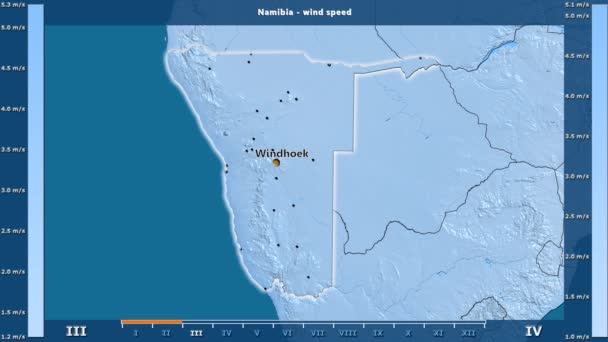 Vindens Hastighet Månad Området Namibia Med Animerade Legend Engelska Etiketter — Stockvideo