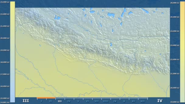 Radiación Solar Por Mes Área Nepal Con Leyenda Animada Sombreado — Vídeos de Stock