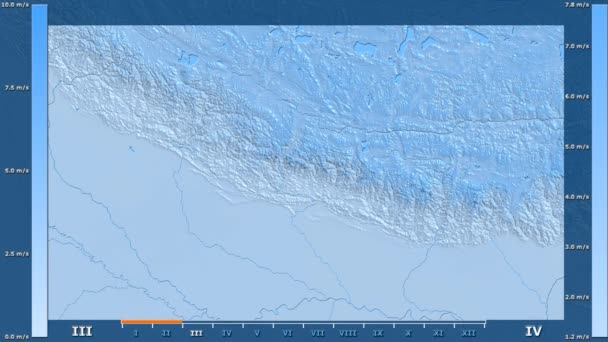 Prędkość Wiatru Przez Miesiąc Obszarze Nepal Animowanych Legenda Raw Kolor — Wideo stockowe