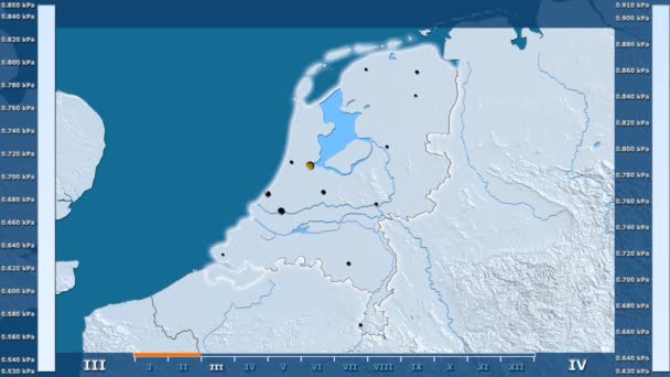 Druk Van Waterdamp Maand Het Gebied Van Nederland Met Geanimeerde — Stockvideo